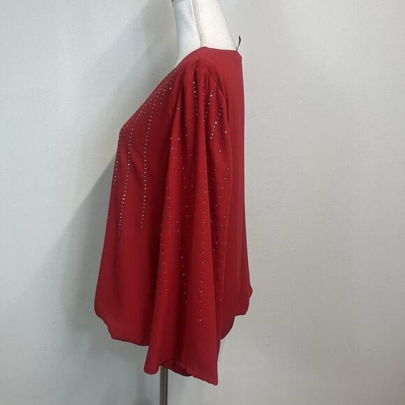 Alfani Blouse Tunic size Large Red Sheer Silver Studs Wedding Cocktail Evening - Picture 5 of 8